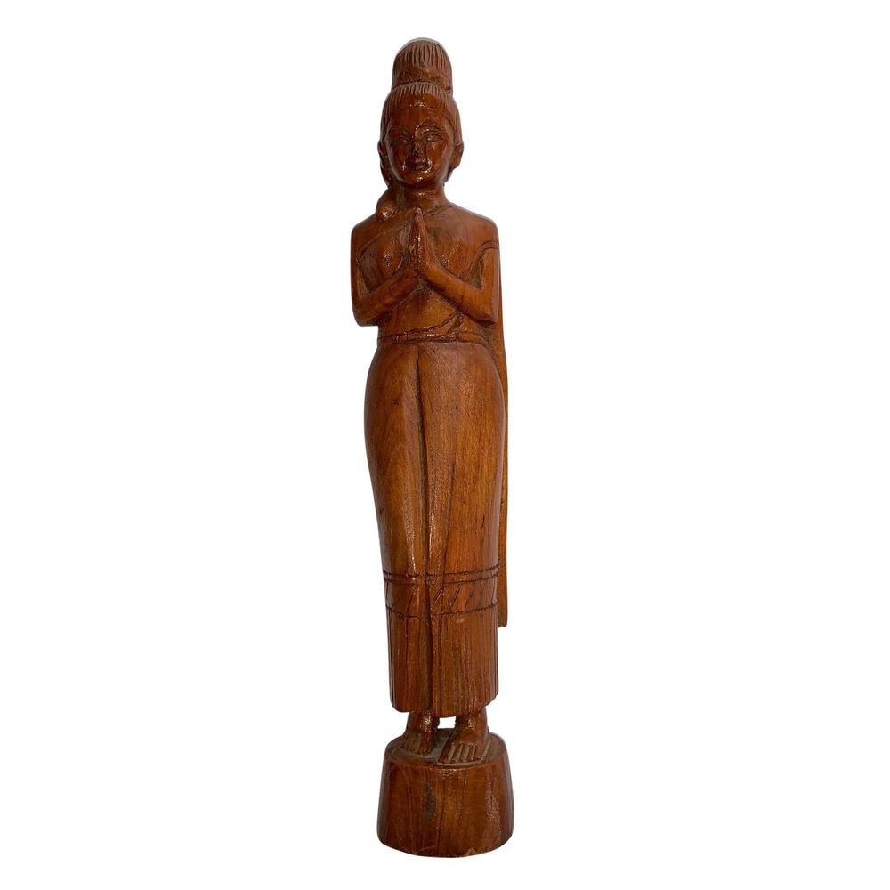 Vintage Thai Sawasdee Lady Hand Carved‎ Wooden Figure